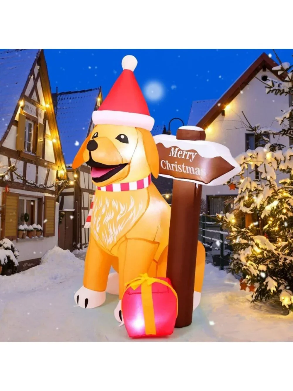 5FT Inflatable Golden Retriever Christmas Decor with LED Lights for Yard
